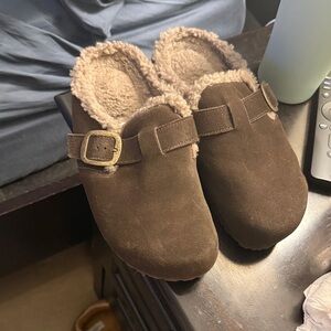 Cozy Brown Suede Mules with Buckle